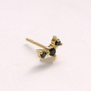 Tiny Black Diamond Stud, Trio Bezel Diamond, Minimalist Earring, Diamond Earring, Everyday Earring, Gold Stud, Gold Post, Small Stud
