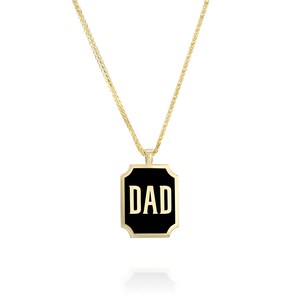 Collar personalizado DAD / MOM de oro de 14K con esmalte negro personalizado