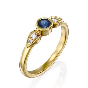 White Diamond Ring, Gold Ring, Blue Sapphire Ring, Alternative Engagement Ring, Diamond Engagement Ring