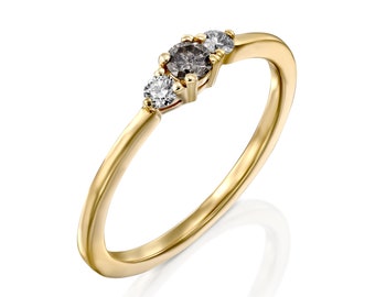 White Gold Three Stone Diamond Engagement Ring, Art Deco Wedding Band