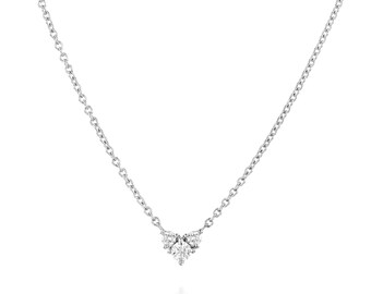Heart shaped pendant three diamond 14K white or yellow gold necklace