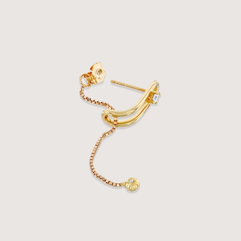 14K Gold Diamond Ear Suspender Cuff Earrings image 6