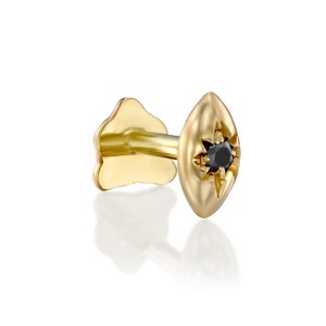 14K solid gold Black Diamond screw back stud Ear piercing SINGLE EARRING
