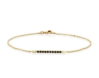 Bracelet délicat, bracelet en or, bracelet diamants noirs, bracelet à superpositions, bijoux minimalistes, bijoux de mariée, or 14 carats, chaîne en or