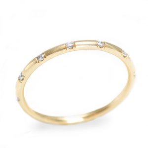 Gold Wedding Band, Minimalist Wedding Band, Diamond Ring, Gold Stacking Ring, 14K Gold Ring, Thin Wedding Band, Promise Ring, Diamond Band