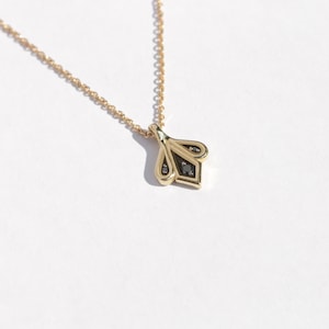 14K Solid Gold Three Black Diamonds Layering Necklace, Tiny Black Diamonds Pendant Necklace, Simple Black Diamond Dainty Gold necklace