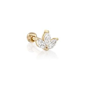 14K solid gold three marquise Diamond flower ear piercing SINGLE EARRING