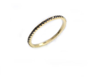 Black Diamond Eternity Ring, Minimalist Gold Wedding Band