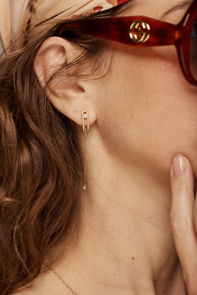 14K Gold Diamond Ear Suspender Cuff Earrings image 9