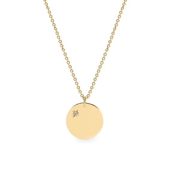 Diamond Necklace Gold Disc Tiny Pendant - Tiny Diamond Pendant Diamond Necklace Gold Disc Tiny Pendant - Tiny Diamond Pendant