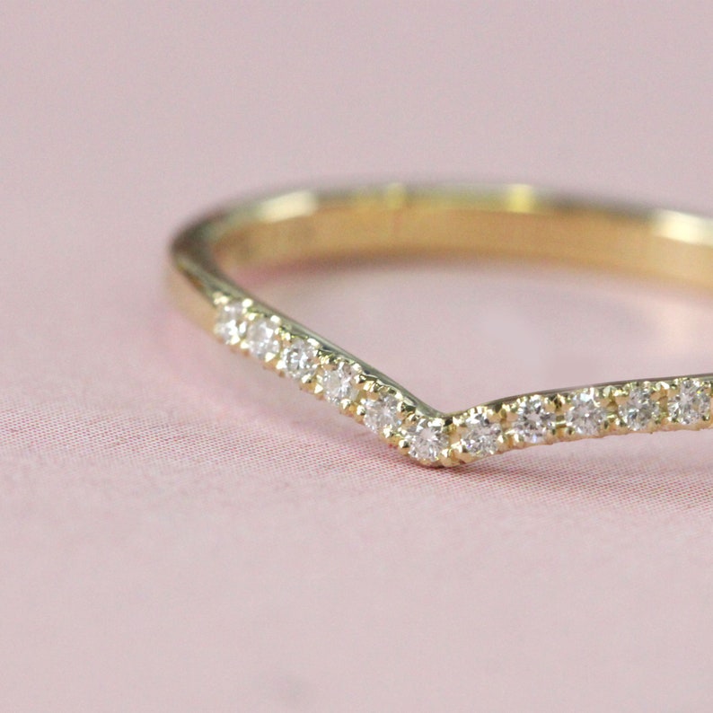 Gold V ring with diamonds, Gold Stacking Ring, Minimalist Wedding Band, Chevron Ring, Thin Gold Ring,V shaped ring, Dainty Wedding Band image 6