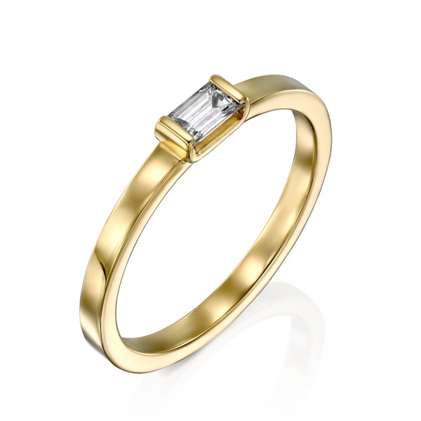 Baguette Ring, Diamond minimalist engagement Ring, Elegant Ring, Unique Diamond Ring, Handmade Engagement Ring,  Delicate Ring, Wedding Ring