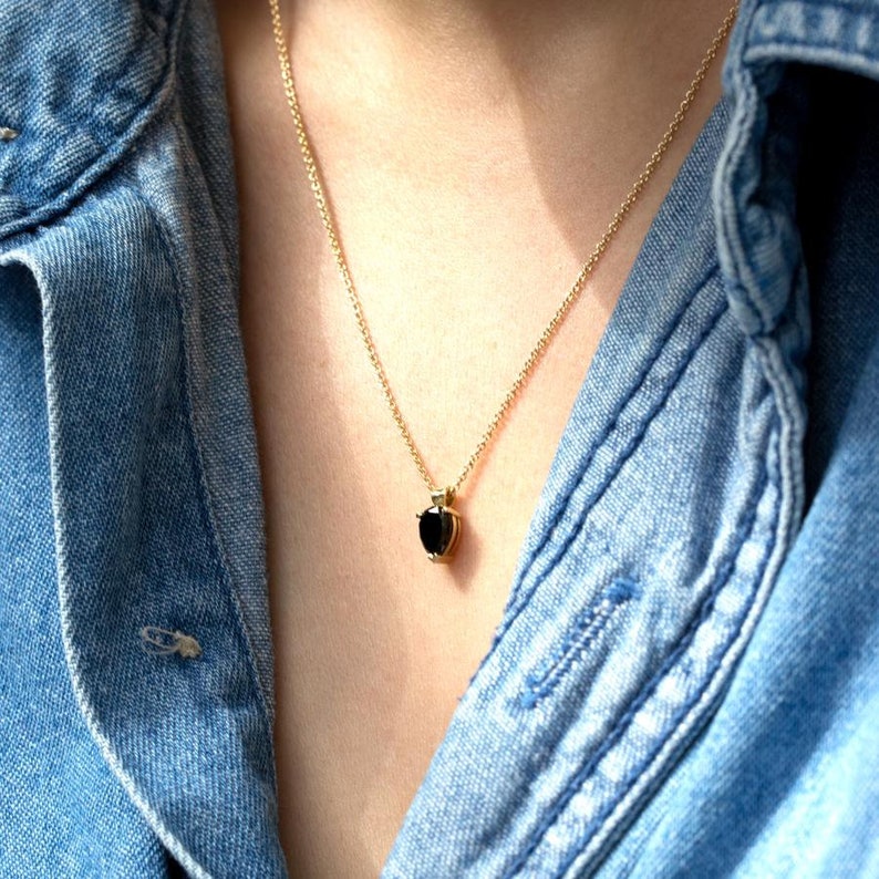 Elegant Large Black diamond necklace 14K gold | Etsy