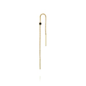 Threader Chain Earring, Minimalist Earring, Diamond Earring, Dainty Earring, 14K Tiny Earring, Tiny Black Diamond, Tiny Stud, Threader Stud