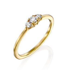 Three Diamond Ring, Gold Engagement Ring, Wedding Ring, Delicate Ring, Simple Ring, Small Diamond Ring, Thin Ring, Dainty Ring, Gift For Wif