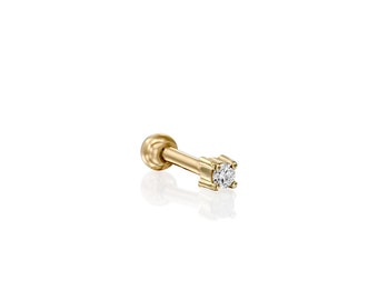 14K solid gold Diamond Ear stud screw back piercing SINGLE EARRING