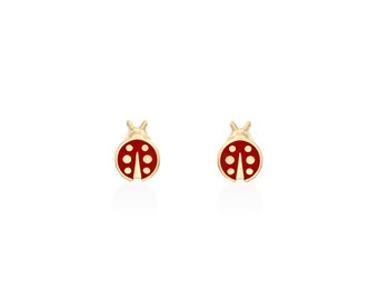 14K Gold Lady Bug Girls Stud Earrings