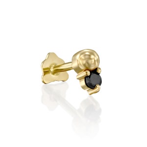 14K solid gold Black Diamond screw back stud Ear piercing SINGLE EARRING