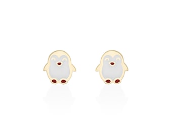 14K Gold Penguin Girls Stud Earrings
