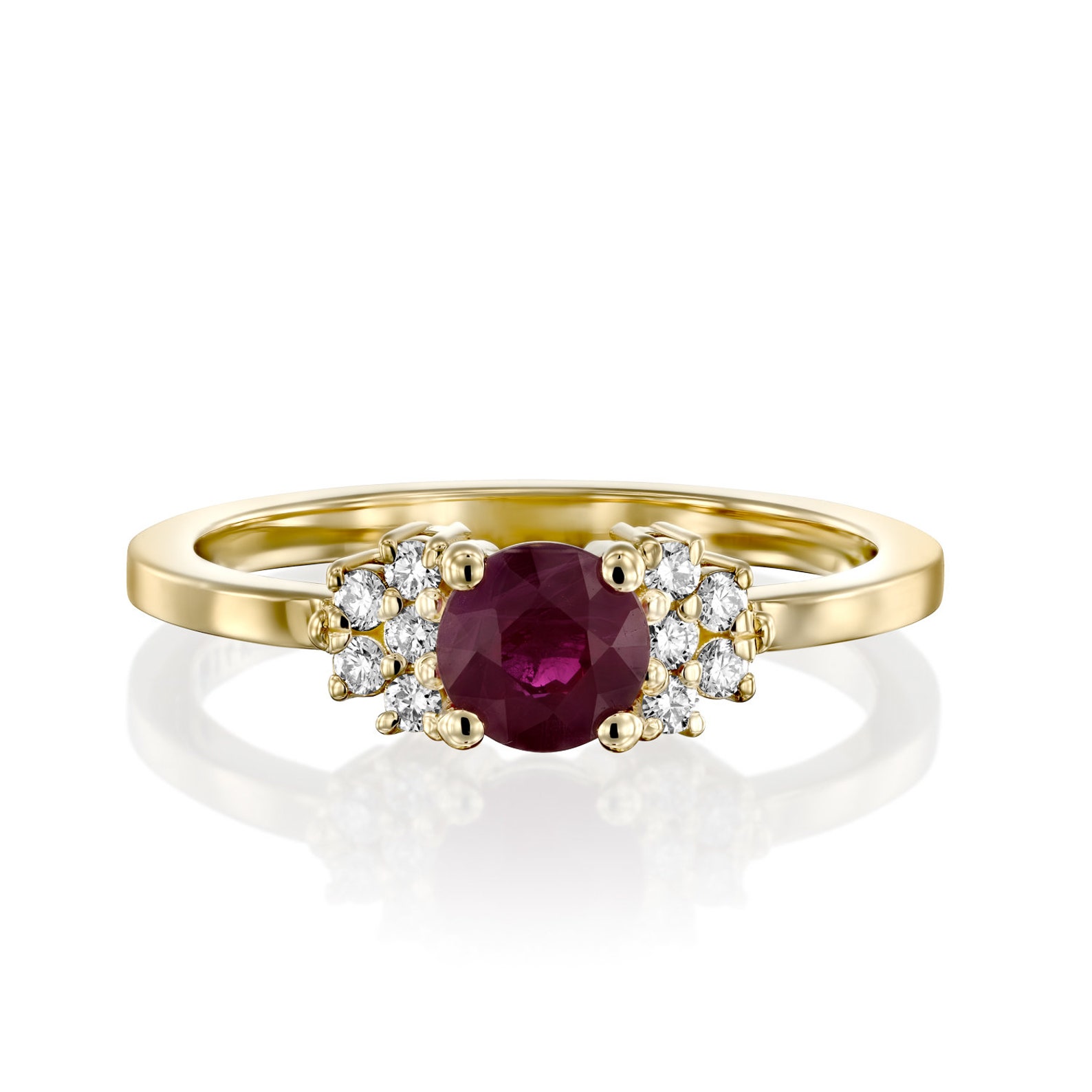 July Birthstone, Ruby and Diamonds Ring, Delicate Unique Ring 14K Gold ...