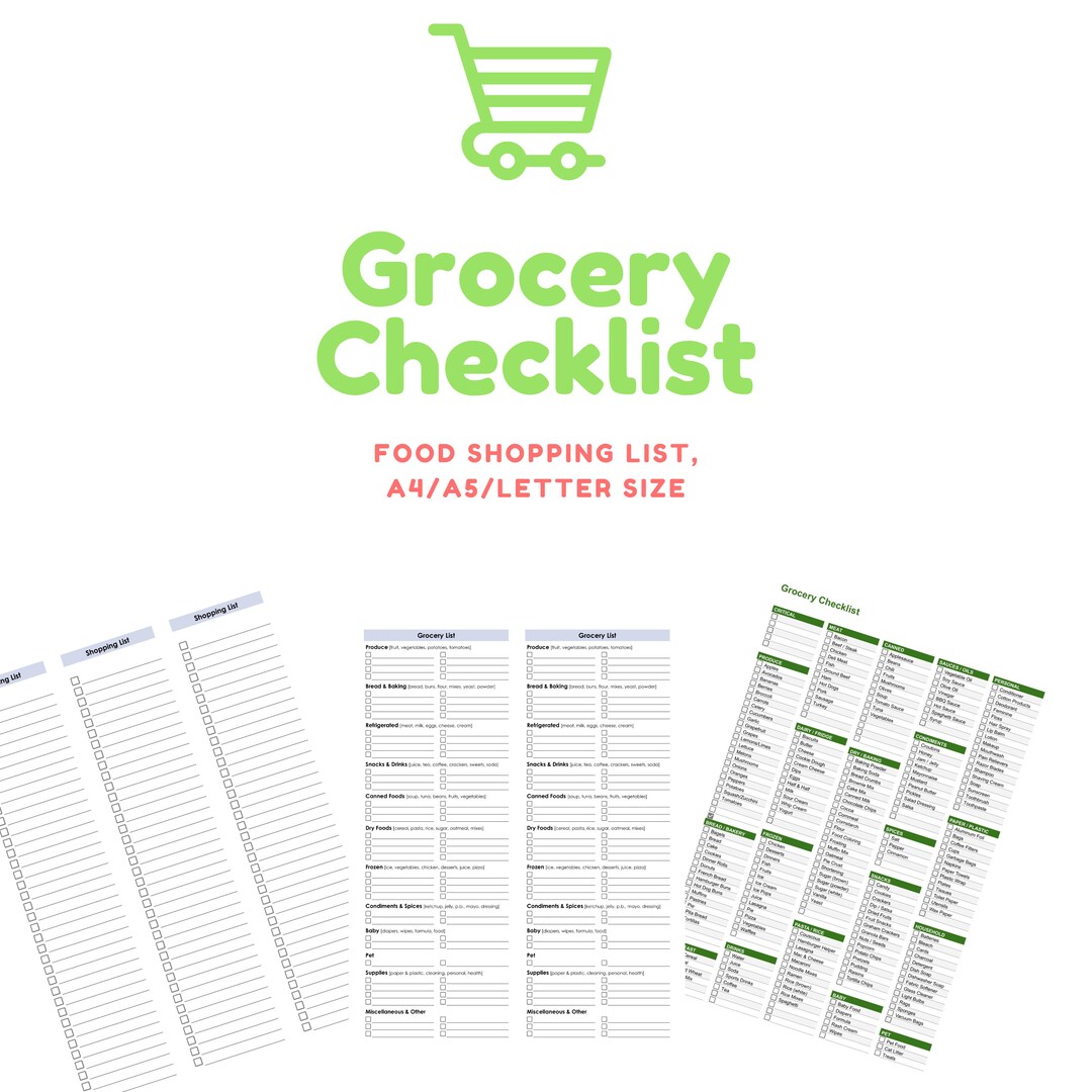Grocery Check List Printable Template Grocery Planner Food - Etsy