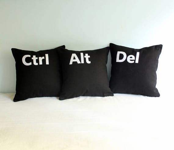 Black Ctrl Alt Del Pillow Case A Set Of 3 Cushion Etsy
