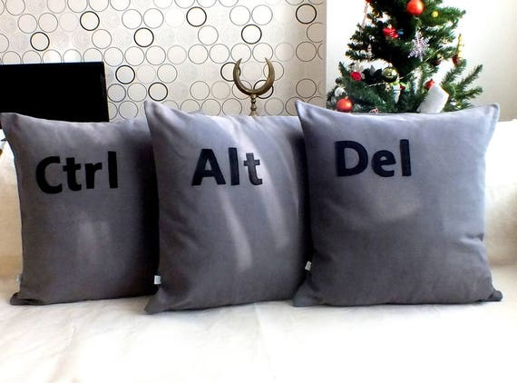 Gray Ctrl Alt Del Pillow Case A Set Of 3 Cushion Covers Etsy