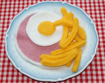 Knitting & Crochet Pattern for Ham, Fried Egg and Chips / Fries - Toy Food, Play Food