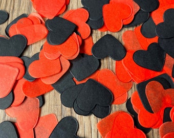 2000 x Black/Orange Tissue Paper Confetti Hearts - Halloween/Autumn Party Decor