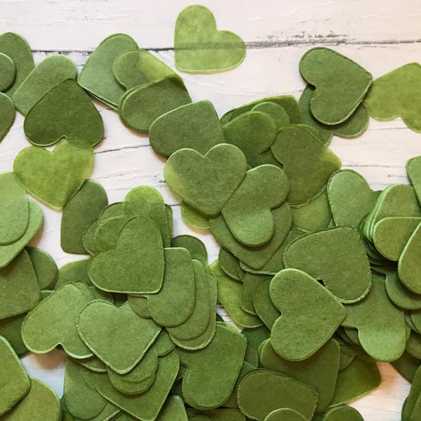 2000 x Olive Green Heart Tissue Paper Table Decoration / Throwing Confetti - Biodegradable / Wedding / Party