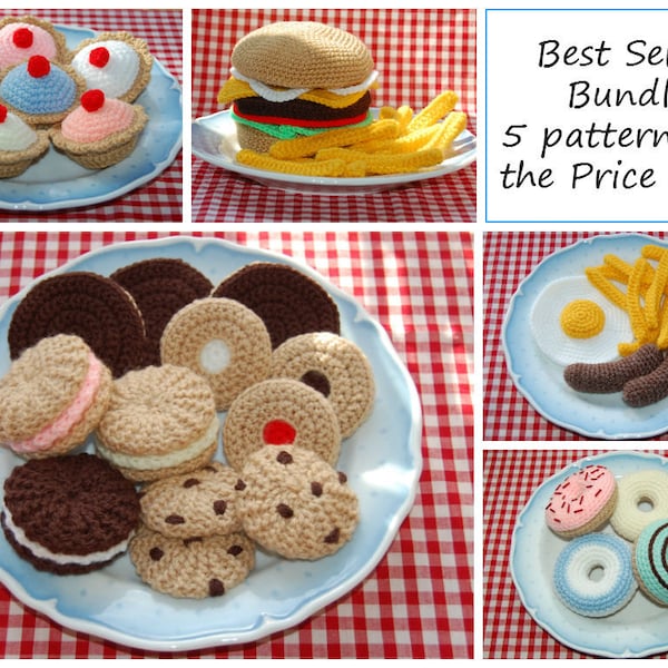 Best Seller Bundle - 5 Most  Popular Knitting & Crochet Patterns in One Bargain Bundle - Knitted Toy / Play Food