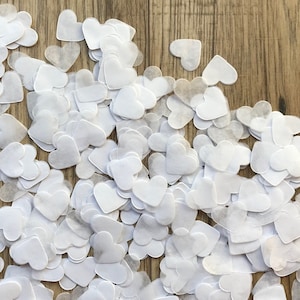 Confettis blancs en forme de cœur coupés à la main | Papier de soie biodégradable | Parfait pour les mariages, les fêtes et les célébrations