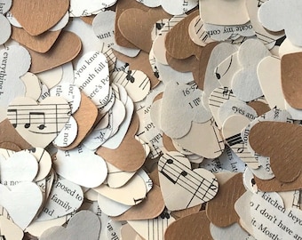 Rustic Heart Wedding Table Confetti / Decoration / Scatters - Sheet Music / Kraft Paper / Romantic Book