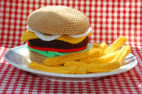 Knitting & Crochet Pattern for Cheeseburger and Chips / Fries - Etsy