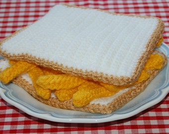 Knitting & Crochet Pattern for a Chip Butty - Knitted Toy Food, Play Food