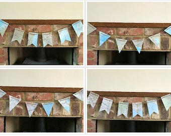 Rustic  Bon Voyage / Travel Party / Wedding Decoration - World UK Map / Atlas Bunting / Garland / Pennants / Banner / Flags