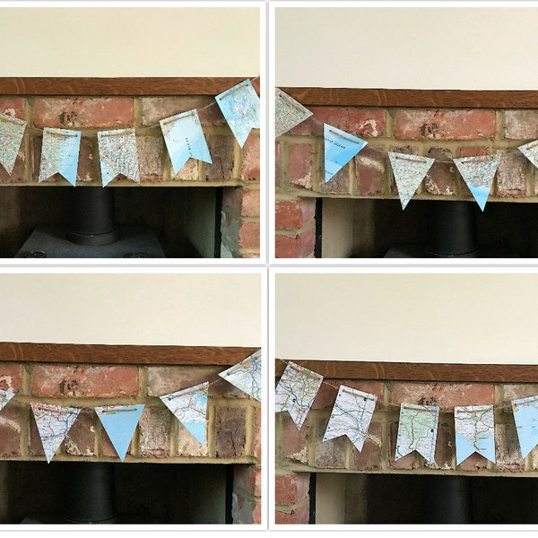 Rustic  Bon Voyage / Travel Party / Wedding Decoration - World UK Map / Atlas Bunting / Garland / Pennants / Banner / Flags