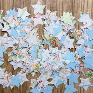 Confettis de carte/atlas de Londres et du Royaume-Uni | coeur, cercle, étoile | Décoration de table sur le thème d'un mariage, d'un bon voyage ou d'un voyage