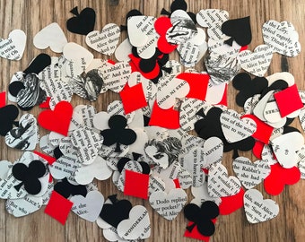 Alice in Wonderland/Mad Hatter's Tea Party Confetti: Recycled Book Page Hearts & Card Suits