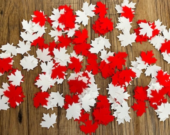 Red & White Maple Leaf Confetti: Canada Day Party/Wedding Table Decorations
