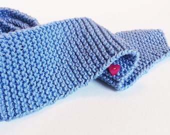 Gift To Make - Secret Heart Blue Tie Knitting Pattern - PDF Download KNITTING PATTERN for Necktie with Secret Heart Button