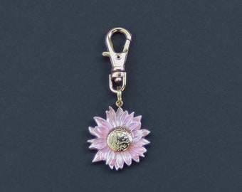 Sunflower Zipper Charm-Pink Enamel-Gold-Plated Stainless Steel