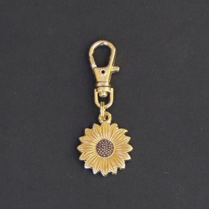 Sunflower Zipper Charm-Gold Enamel-Gold-Tone