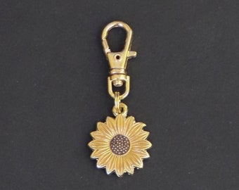 Sunflower Zipper Charm-Gold Enamel-Gold-Tone