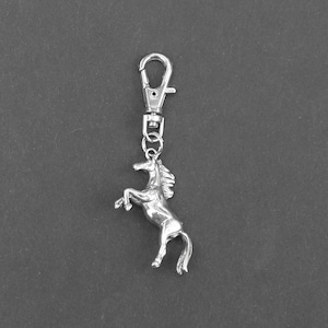 Horse Zipper Charm-Rearing Horse-Silver-Tone-3D
