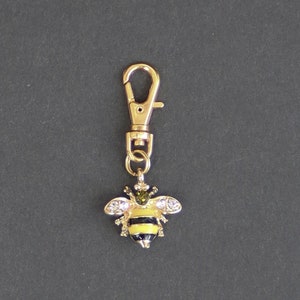 Bee Zipper Charm-Enamel-2D-Gold Tone/Black and Crystal Rhinestone