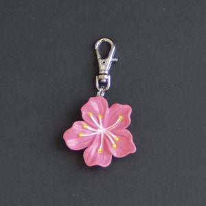 Flower-Hibiscus-Zipper Charm-**RESIN-Silver Clasp-Dark Pink-Larger Size