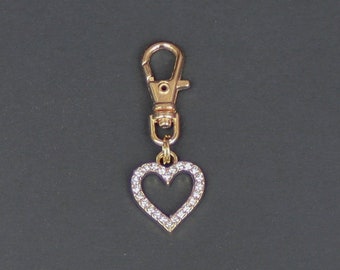 Heart Zipper Charm-Crystal Rhinestone-Gold-Tone-Style #3