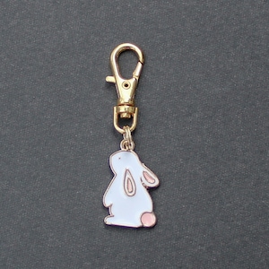 Bunny Zipper Charm-Rabbit-Enamel-Pink and White-Gold-Tone