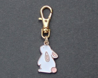 Bunny Zipper Charm-Rabbit-Enamel-Pink and White-Gold-Tone